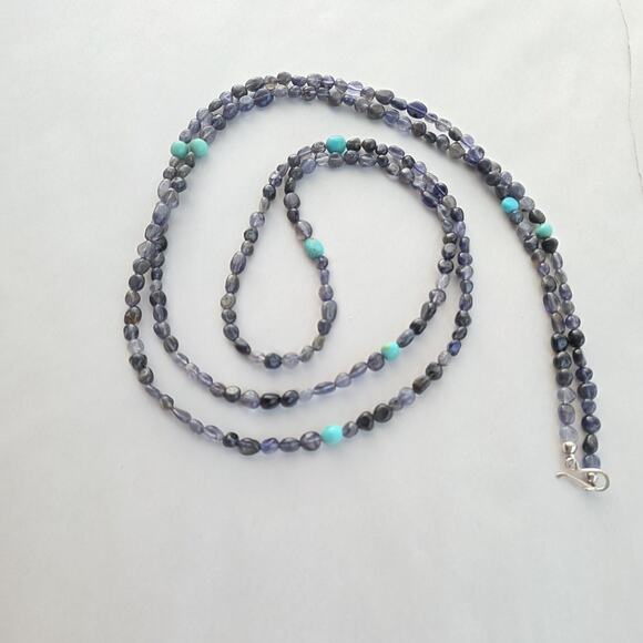 Jay King Long Necklace 60" Indigo Iolite & Turquoise New Sterling Silver 925 - Picture 3 of 10